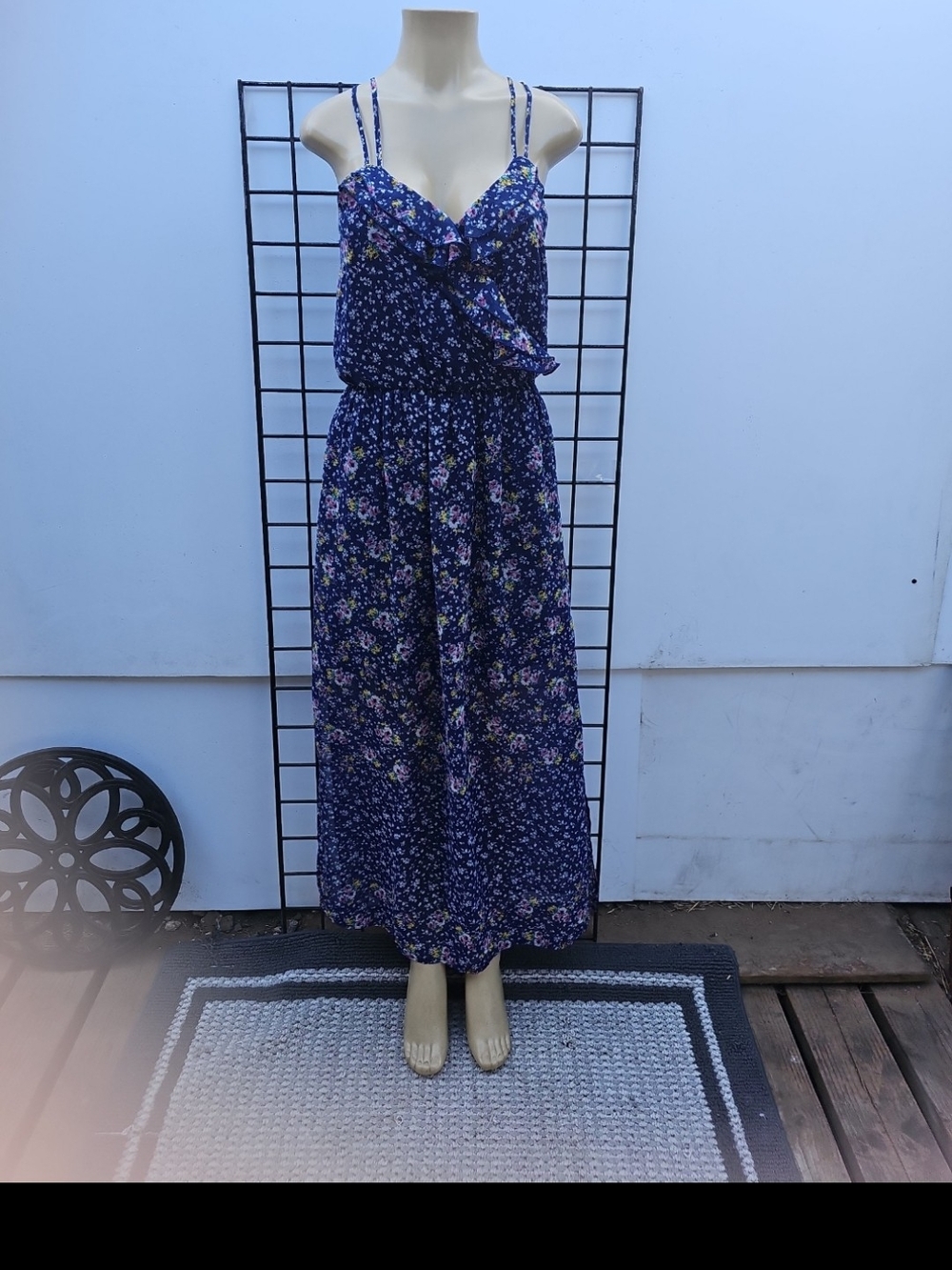 Xhilaration Navy Floral Ruffle-Front Maxi Dress